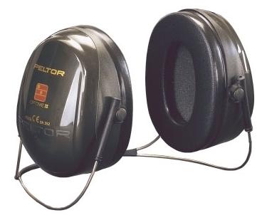 Protective earmuffs with spirocling bow around the neck