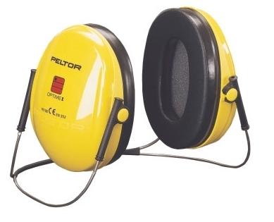 Protective earmuffs with spirocling bow around the neck