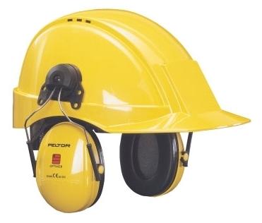 Protective earmuffs with spirolocking loop are designed to be attached to a helmet