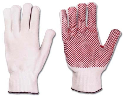 Very densely knitted polyamide gloves. With PVC dots on the palm