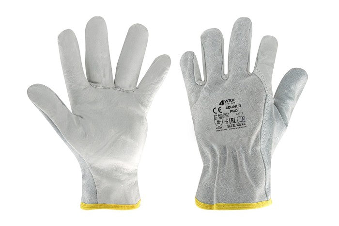 Turned cowhide gloves combined with cotton