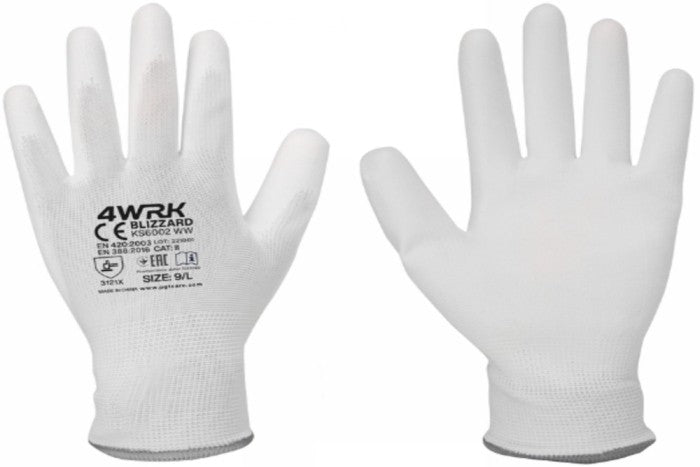 Gloves with protection against mechanical impact, coated with PU