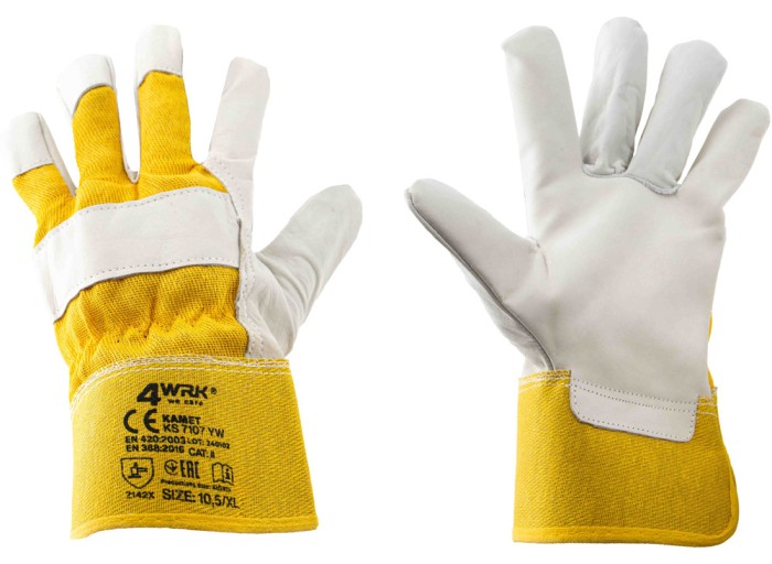 Genuine leather gloves, top made of strong cotton fabric