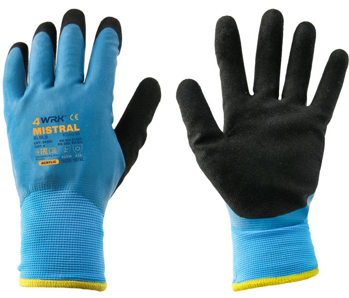 Latex-coated cotton gloves with excellent grip on slippery surfaces