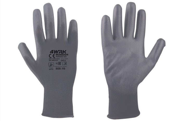 Gloves with protection against mechanical impact, coated with PU
