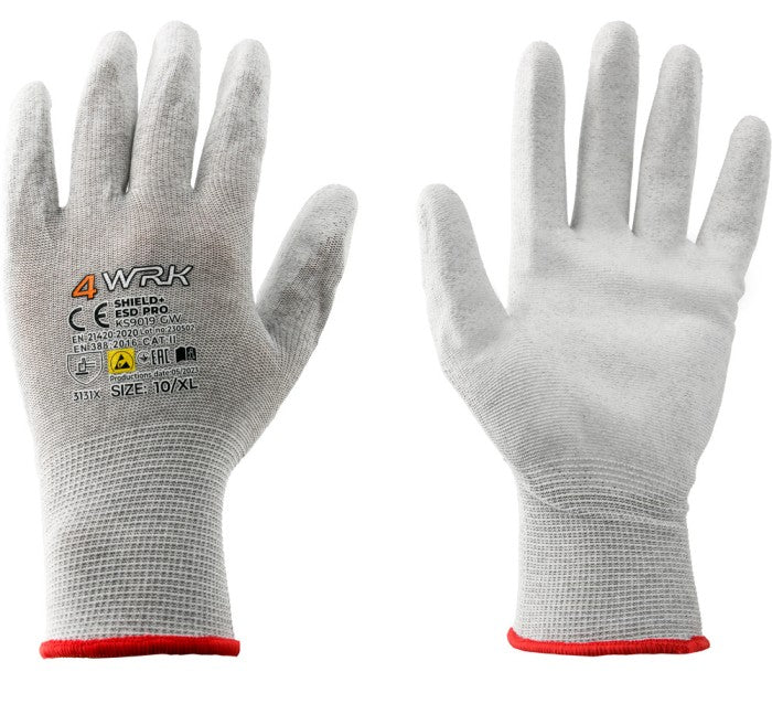 Gloves with protection against mechanical impact, coated with PU