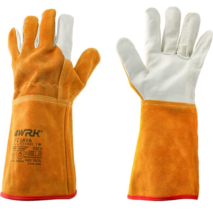 Turned cowhide gloves combined with cotton