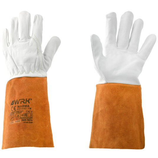 Turned cowhide gloves combined with cotton