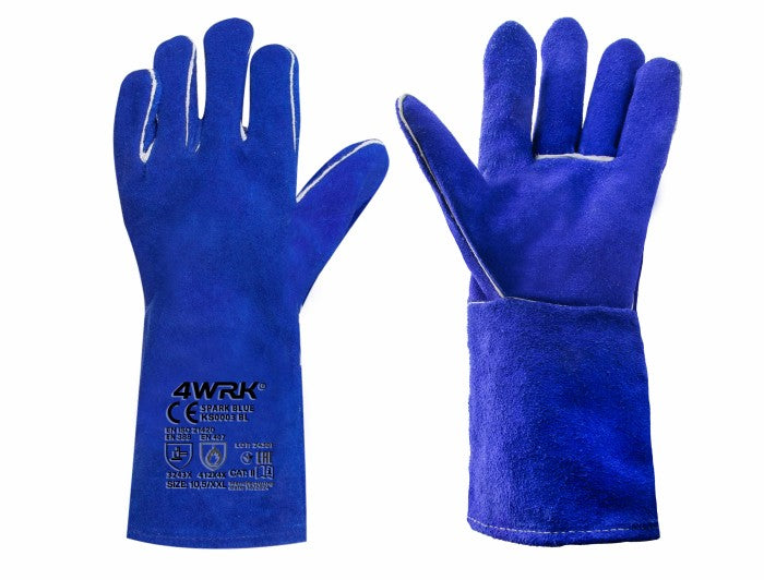 Welded thick turned leather gloves with solid palm, unlined